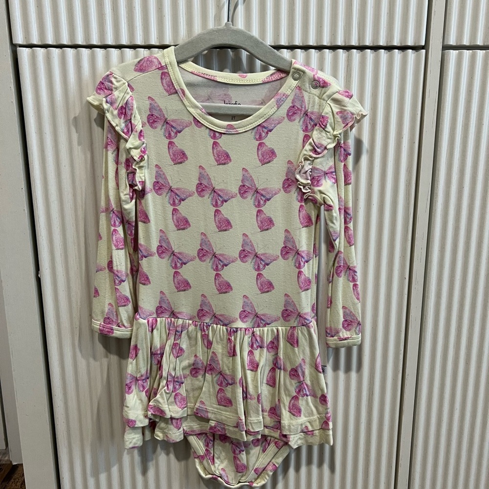 Birdie Bean Pink Butterfly Print Kids Casual Bamboo Dress